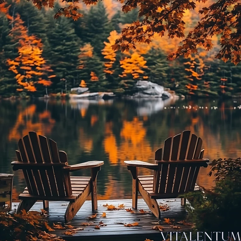 Peaceful Autumn Scene by The Lake AI Image