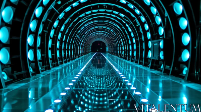 Futuristic Art Deco Tunnel with Blue Lights | Stunning Reflections AI Image