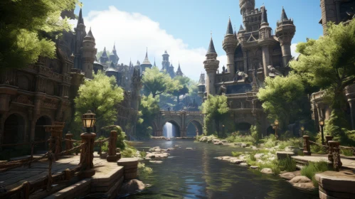 Spectacular Fantasy Town with Majestic Castle and River