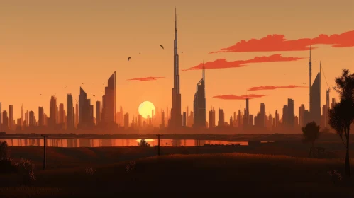 Sunset Cityscape in the Desert: A Minimalistic Landscape