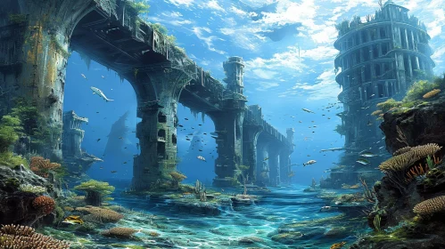 Underwater Serenity: Ancient Ruins and Teeming Sea Life