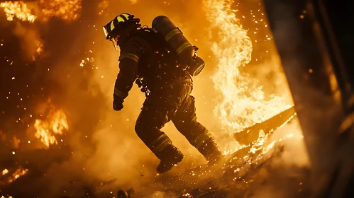 Firefighter Braving Flames