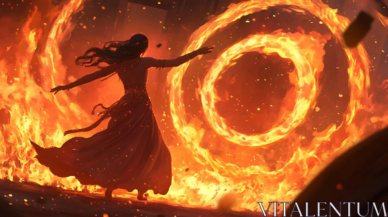 Woman Dancing with Fire Circles AI Image