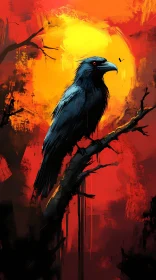 Majestic Raven Against Fiery Skies