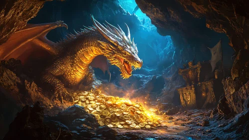 Golden Dragon in Cave