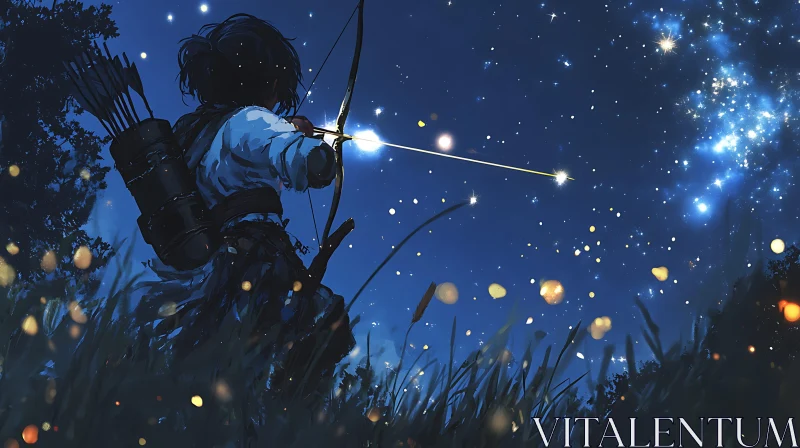 Night Archer Aiming at Stars AI Image