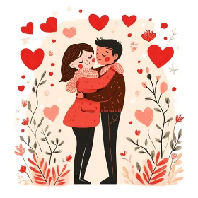 Heartfelt Couple Illustration with Floral Accents