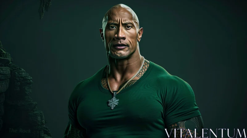 The Rock's Intense Stare and Tattoos AI Image