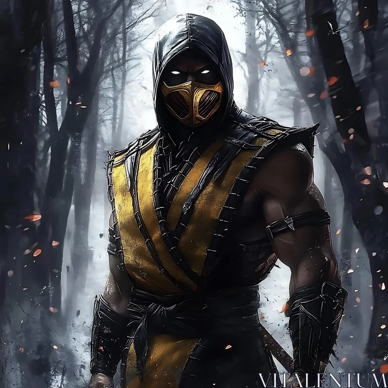 AI ART Hooded Warrior in the Dark Woods