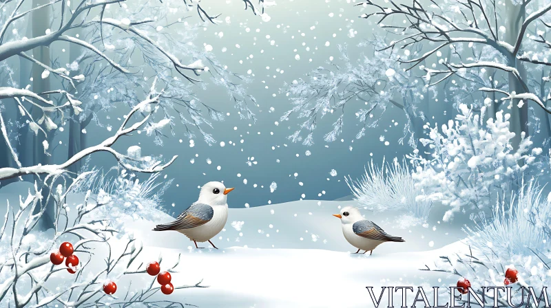 Birds in Winter Wonderland AI Image