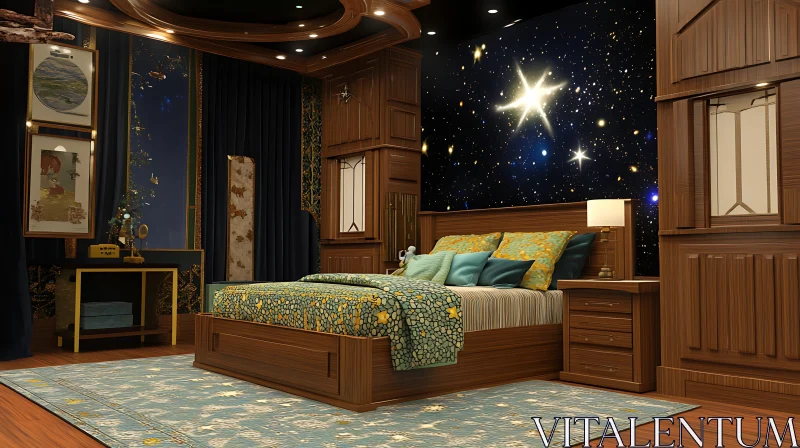 Opulent Bedroom Interior with Astral Theme AI Image