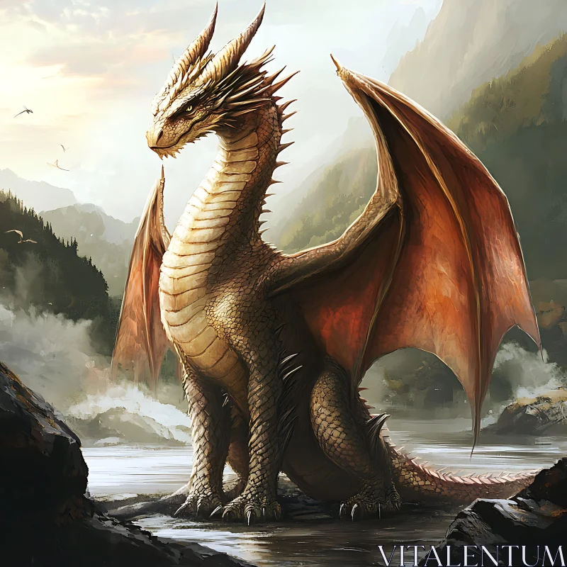 AI ART Dragon in Tranquil Landscape