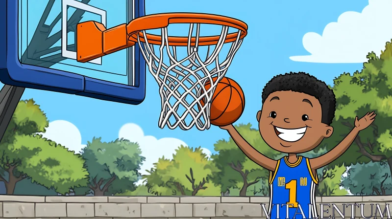 Cartoon Boy with Basketball AI Image