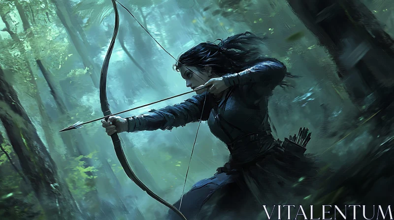 AI ART Female Archer in Misty Woods