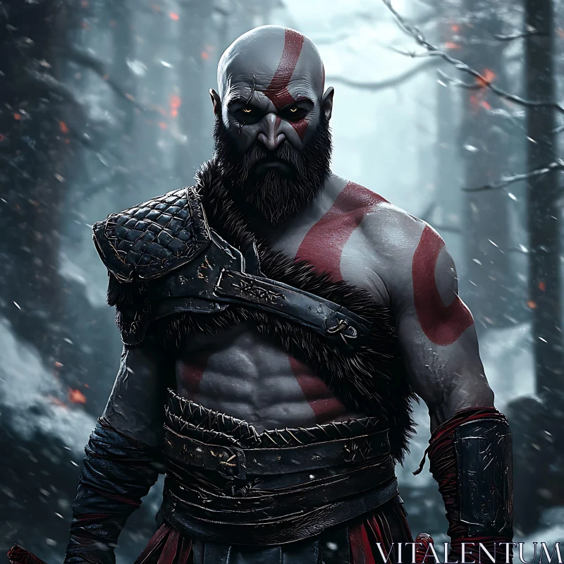 Stoic Warrior with Red Markings AI Image