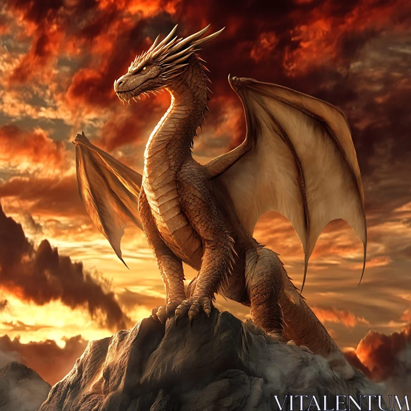 Mythical Dragon Perched High Above AI Image