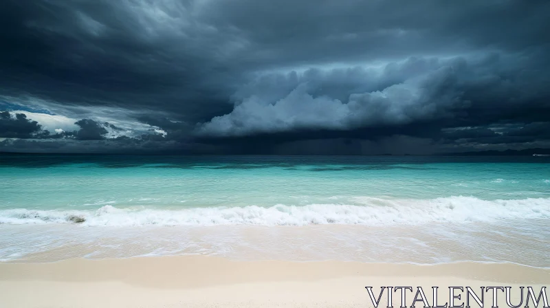 Contrasting Nature: Storm and Tranquil Beach AI Image