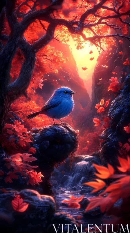 AI ART Bird Among Autumn Leaves