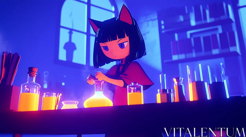 AI ART Cat Girl Potion Brewing Art