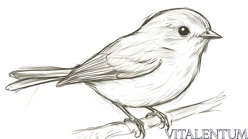 Monochrome Bird Drawing AI Image