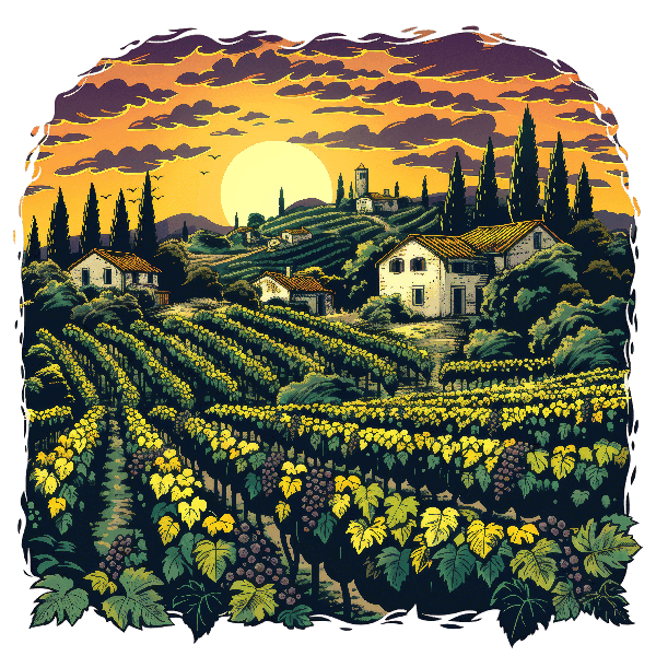 POD Design Tuscany Sunset Vineyard Landscape T-Shirt Design