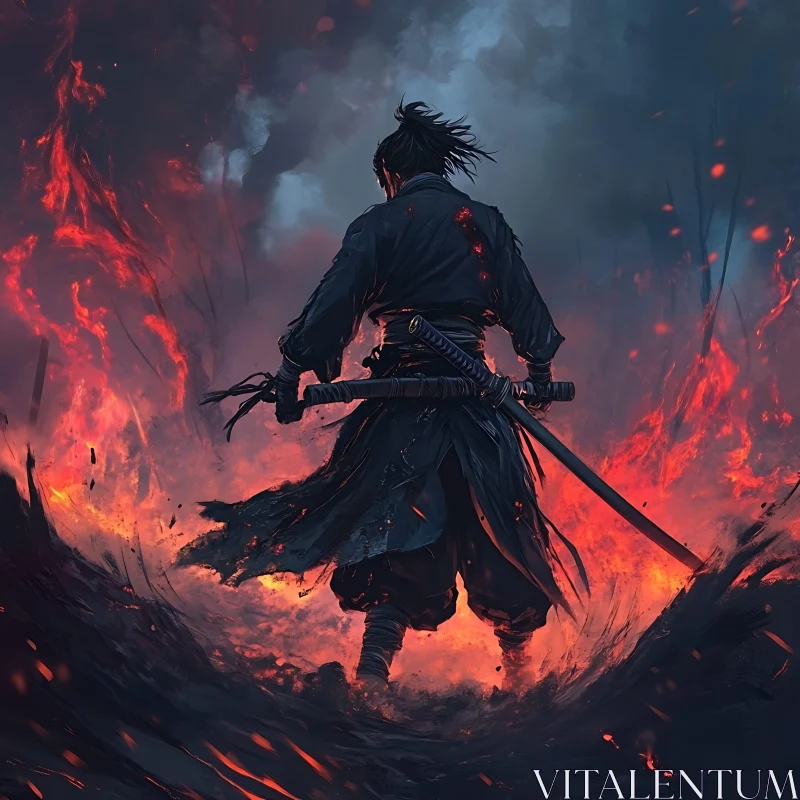 AI ART Samurai's Resolve: Facing the Inferno