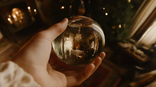 Glass Sphere Reflecting Christmas Room