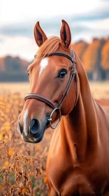 Majestic Horse in a Golden Autumn Field