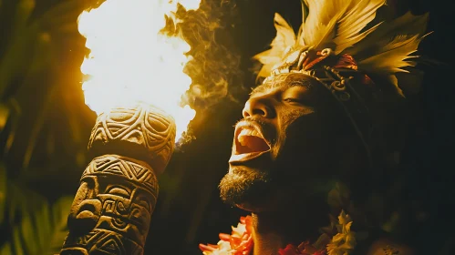 Man Engaged in Fire Ceremony