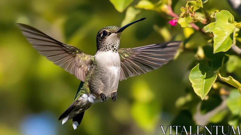 Hovering Hummingbird near Flower AI Image