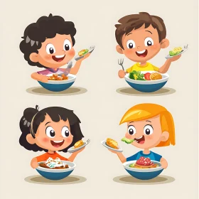 Cheerful Children's Cartoon Food Illustration