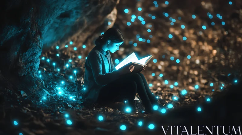 AI ART Woman Reading by Magical Lights