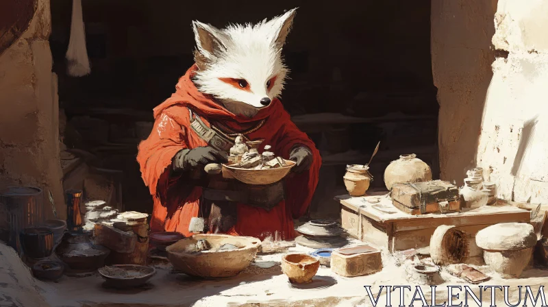 AI ART Anthropomorphic Fox in Pottery Shop