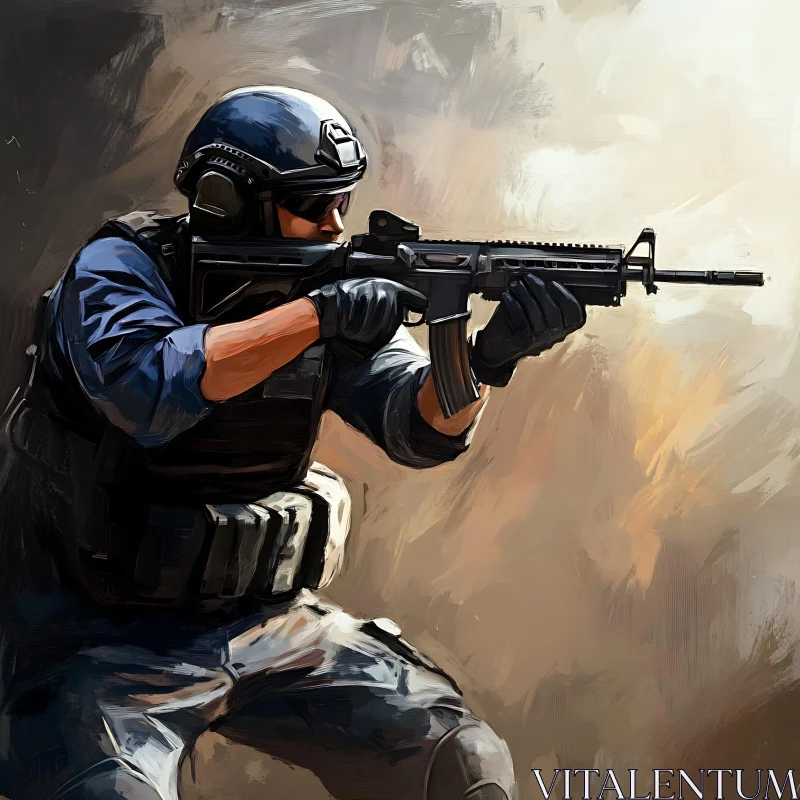 AI ART Soldier Aiming Rifle - Tactical Combat Scene