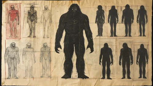 Monochrome Bigfoot Character Design Sheet