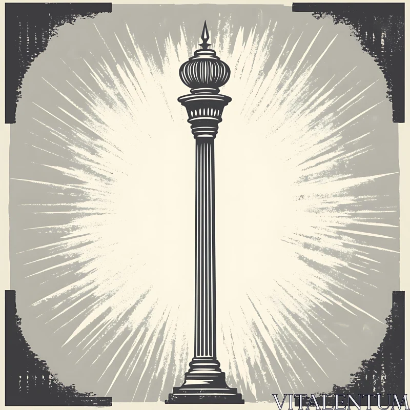 Monochrome Column with Bursting Light Effect AI Image