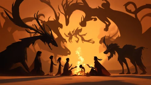 Dragon Shadows Around Campfire