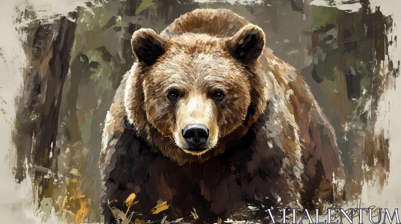 Artistic Bear Portrait amidst Trees AI Image