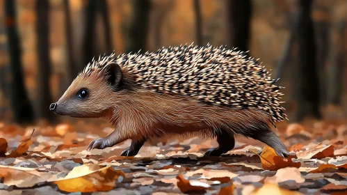 Forest Hedgehog Amongst Autumn Leaves