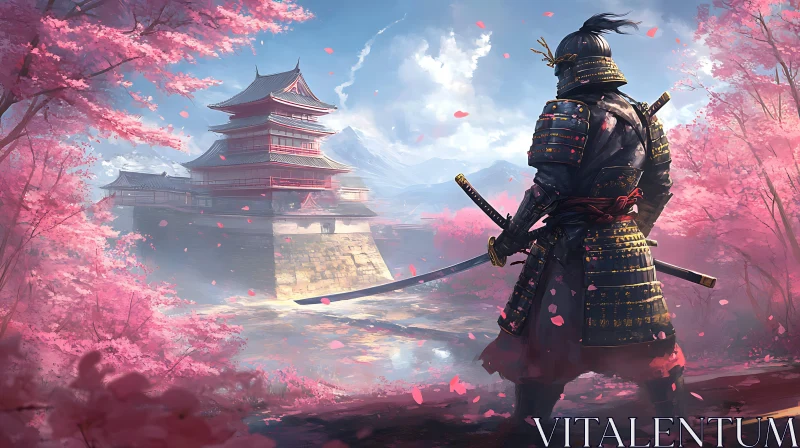 AI ART Warrior in Pink: A Samurai's Vigil