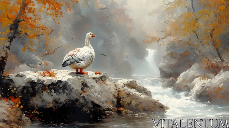 AI ART Goose on Rocky Outcrop in Autumn