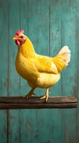 Yellow Chicken on Turquoise Background