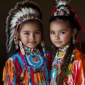 Portraits of Native American Girls in Traditional Dress