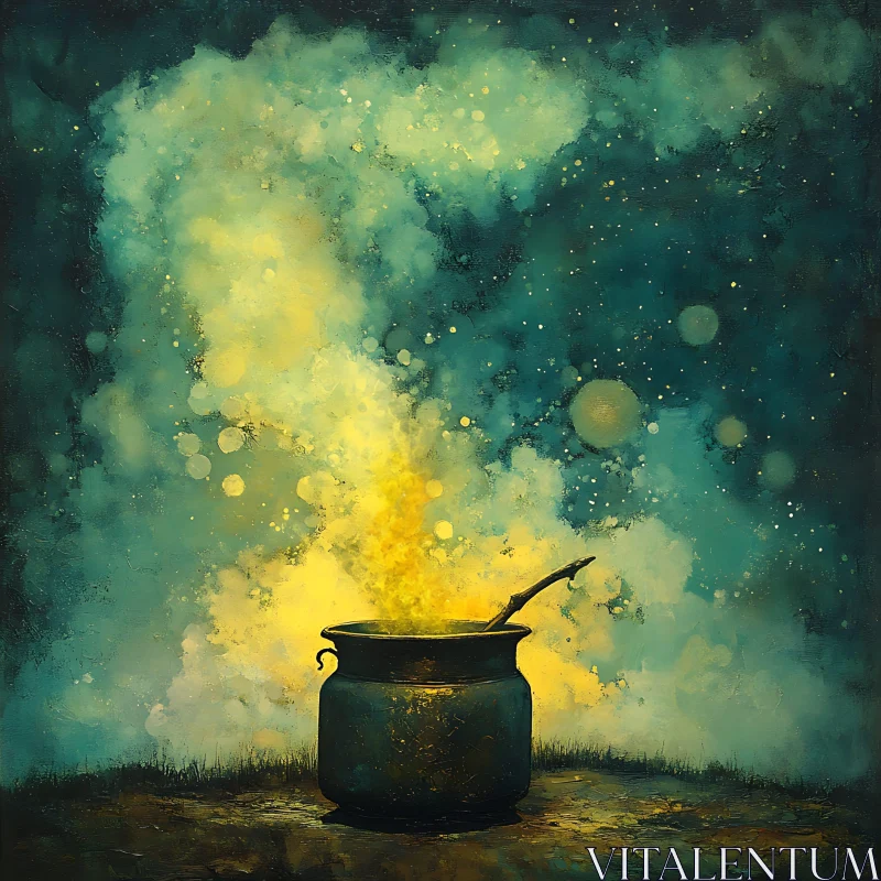 AI ART Golden Potion: Alchemy in Teal and Yellow