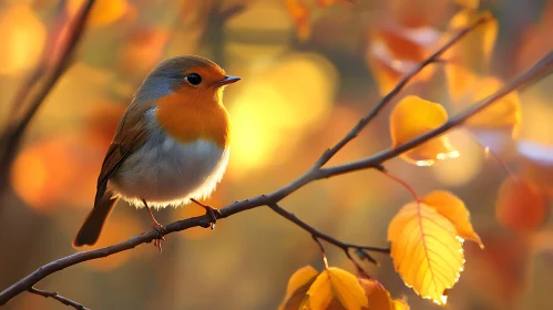 Robin on Branch - Autumn Scene