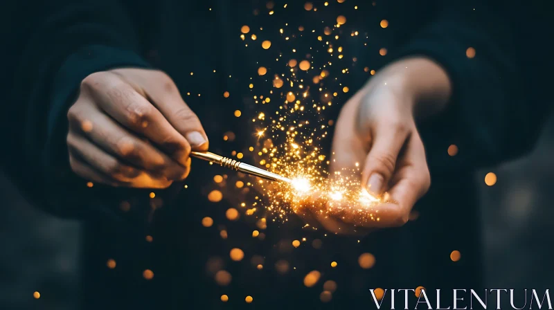 AI ART Hands Holding Sparkler with Golden Light