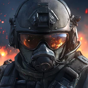 Tactical Warrior with Fiery Visor Reflection