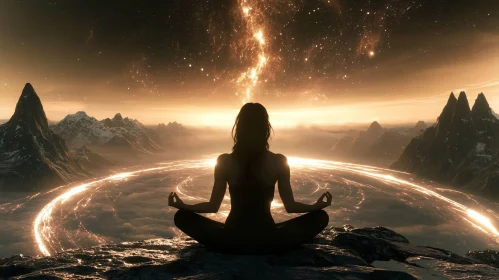 Mountain Top Meditation Under Galaxy