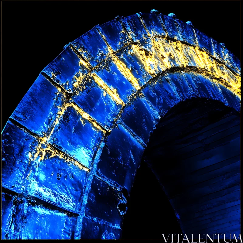 Glowing Blue and Gold Arch Structure AI Image