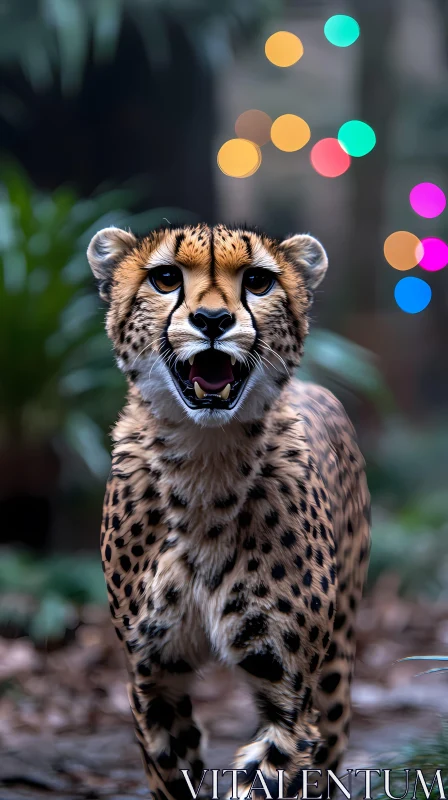 Cheetah Portrait with Colorful Bokeh AI Image